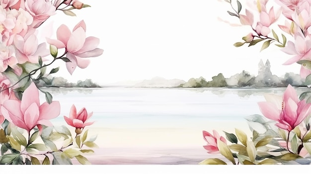 lindo design floral de casamento com aquarela de vista de praia e mangue em fundo branco