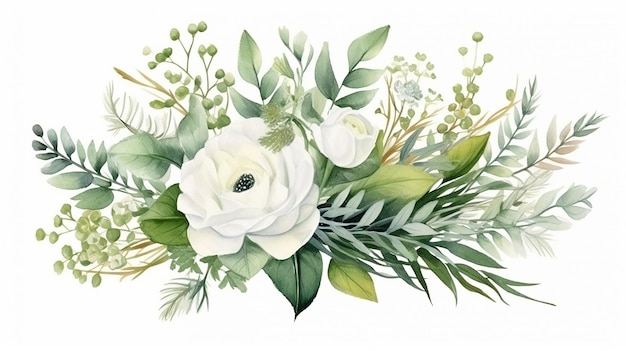 lindo design simples composição floral em aquarela flor branca pintada à mão sobre fundo branco