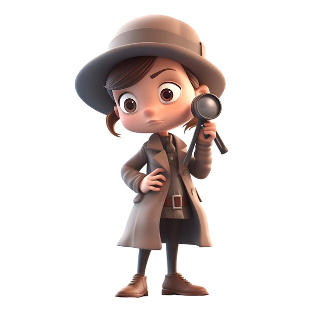 Foto lindo detective con lupailustración 3dhorizontalsobre blanco