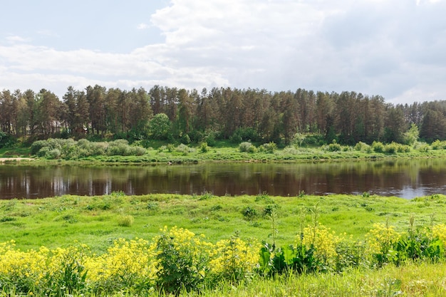 Lindo dia de verão pelas nuvens de trovoada do rio Kraslava Latgale Letônia