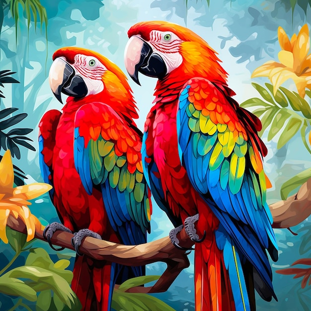 lindo día de san valentín guacamayo loro pareja mundo vida silvestre ilustración flora y fauna ai generativo