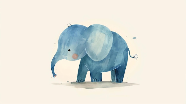Foto lindo dibujo a la acuarela de un elefante bebé el elefante es azul con un vientre rosado y tiene una larga trompa