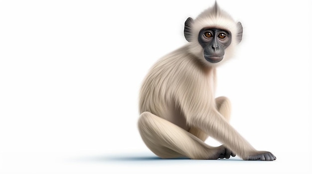 El lindo dibujo animado del mono langur gris sobre fondo blanco