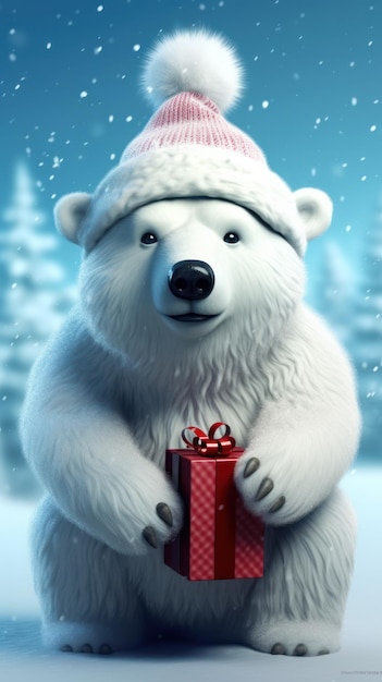 Foto lindo dibujo animado de navidad oso polar