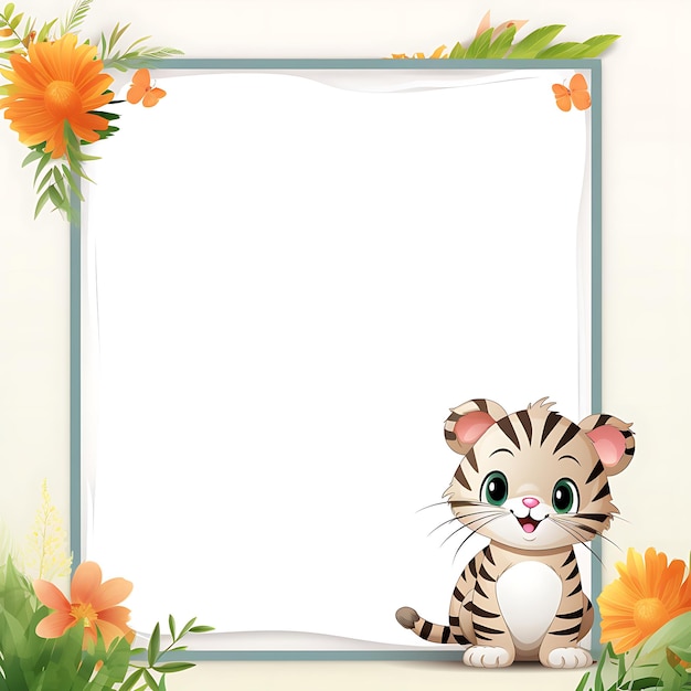 Lindo dibujo animal blanco plantilla de marco para invitación de tarjeta para niños