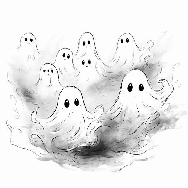 Lindo dibujo de fantasmas de Halloween con un diseño simple