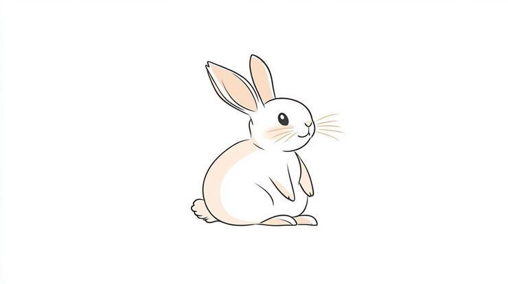 Foto lindo dibujo a mano de un conejo blanco con orejas rosadas