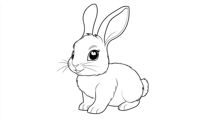 Foto lindo dibujo a mano de un conejo sentado
