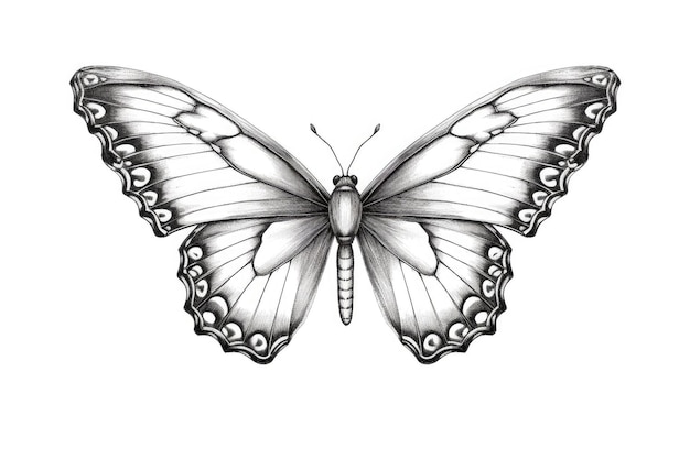 Lindo dibujo de mariposa sobre fondo blanco generativo AI