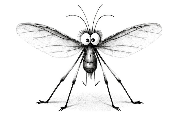 Lindo dibujo de mosquito sobre fondo blanco IA generativa