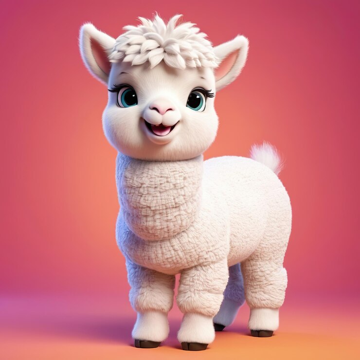 El lindo dibujos animados el bebé sonriente de la alpaca llama 3D