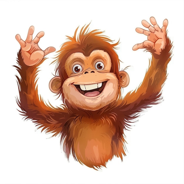 Lindo dibujos animados divertidos Ilustración de orangután para niños Libro IA generativa