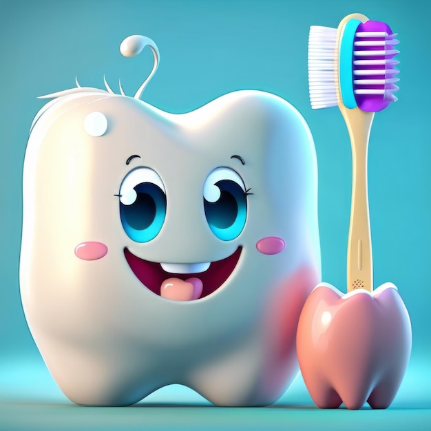 Lindo diente feliz 3d dentista dientes fuertes y sanos