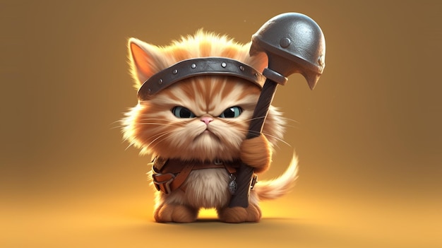 un lindo y diminuto gato hiperrealista con fantasía vikinga IA generativa