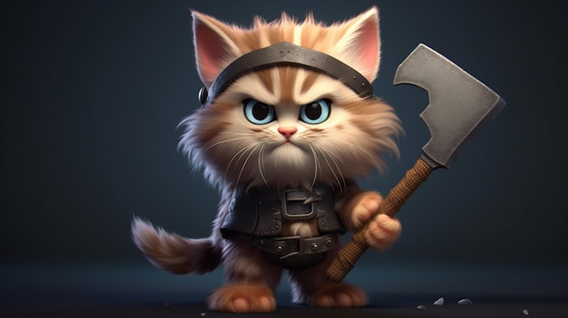 un lindo y diminuto gato hiperrealista con fantasía vikinga IA generativa