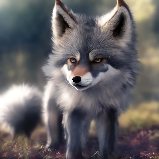 Lindo diminuto lobo de anime hiperrealista de