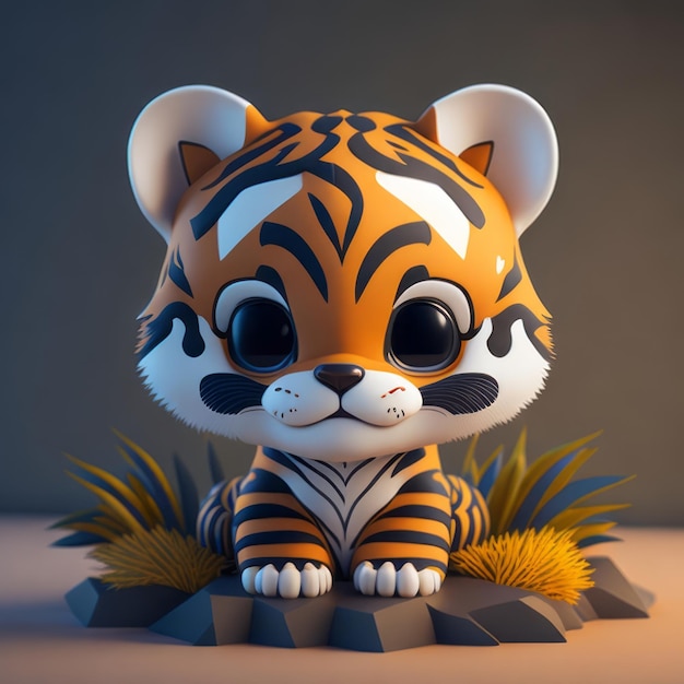 lindo y diminuto tigre animado hiperrealista en 3D