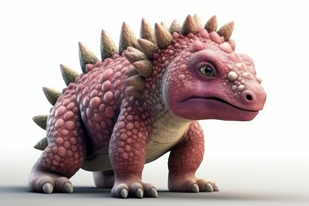 Lindo dinosaurio de dibujos animados Ankylosaurus sobre fondo blanco IA generativa