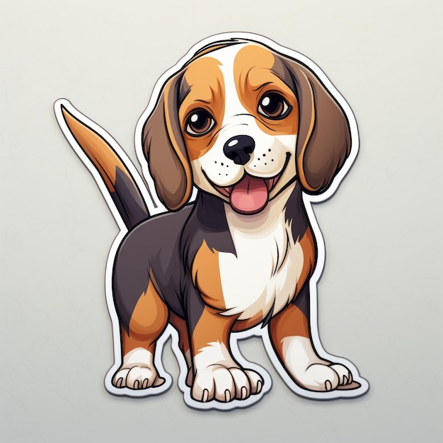 Lindo diseño de etiqueta de cachorro Beagle con representación realista