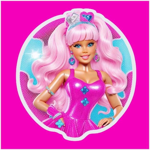 Lindo diseño de pegatinas de muñeca barbie disco rosa