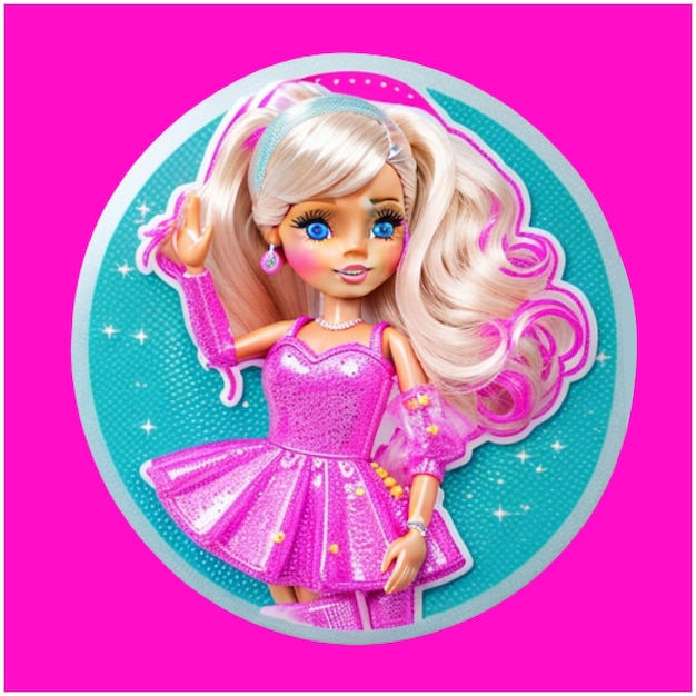 Lindo diseño de pegatinas de muñeca barbie disco rosa