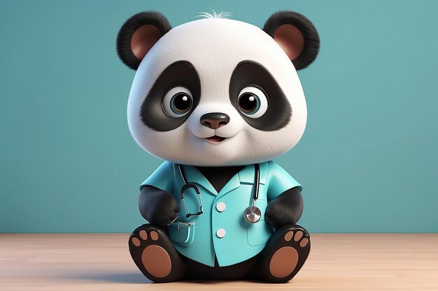 Lindo doctor panda 3d dibujos animados panda personaje 3d renderizado ilustración