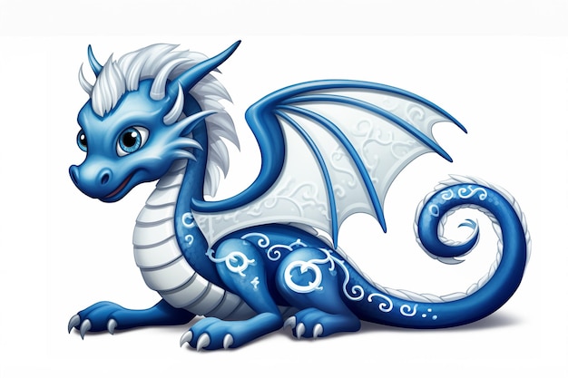 El lindo dragón azul de dibujos animados con cuernos