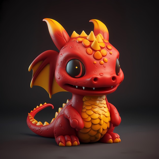 Lindo dragón chino en 3D dorado y rojo