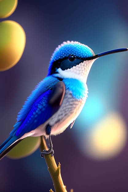 Lindo e adorável colibri azul acenando
