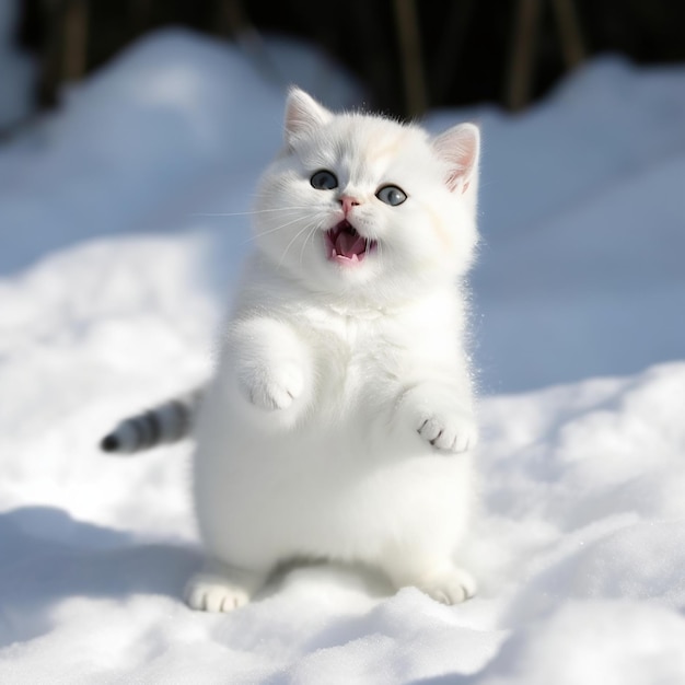 Foto lindo e adorável gatinho branco gordinho