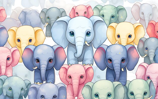 Lindo elefante japonés patrones repetidos estilo de arte de anime con colores pastel