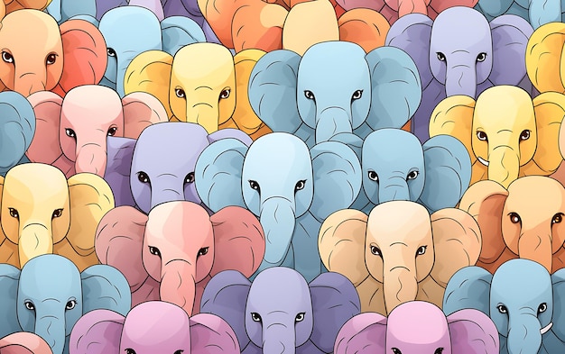 Lindo elefante japonés patrones repetidos estilo de arte de anime con colores pastel