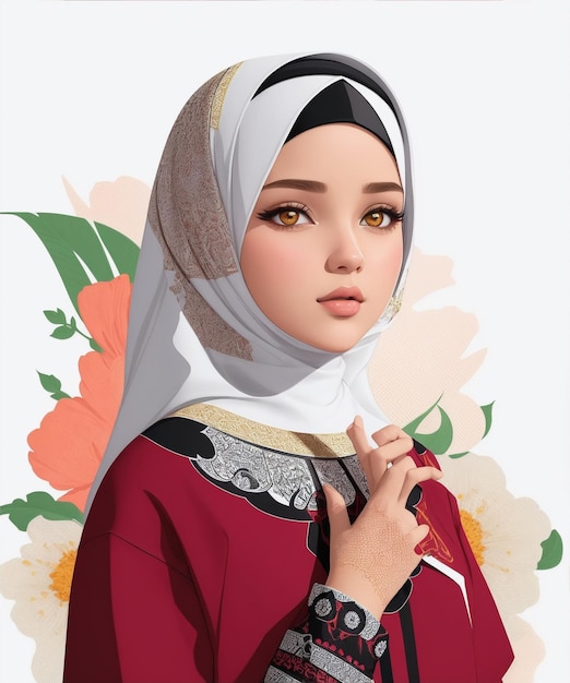 Lindo estilo de modelo de avatar 3d de chica islámica con retrato de imagen hd de cuerpo completo con estampado de camiseta