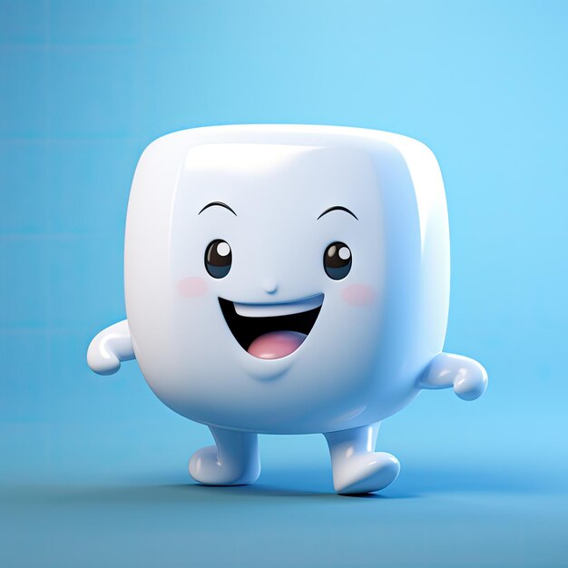 Lindo estilo de personaje de dibujos animados en 3D con dientes brillantes de cerámica sonrientes