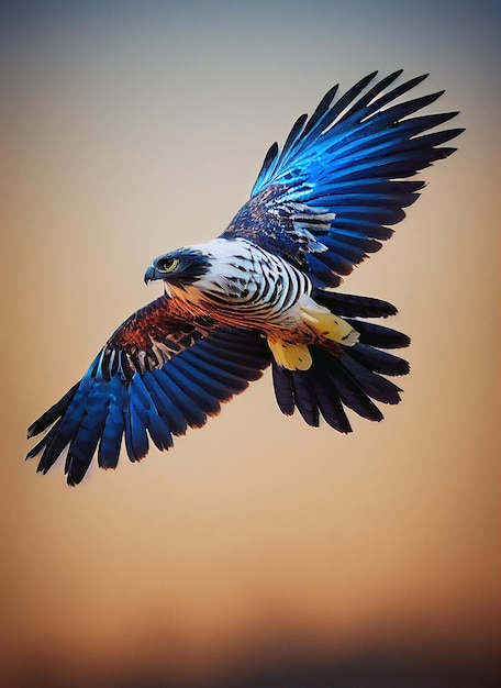 Foto lindo falcão de penas azuis em uma ilustração de galho