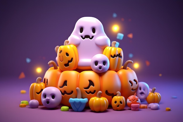 Foto lindo fantasma y dulces en concepto de halloween 3d ai generado
