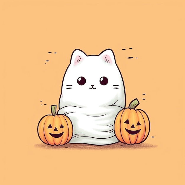 Lindo fantasma de gato de Halloween estilo de dibujos animados