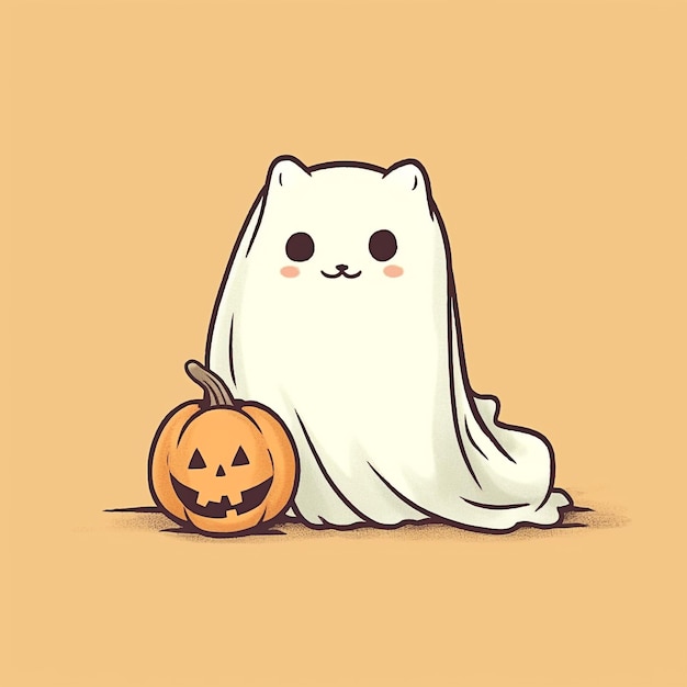 Lindo fantasma de gato de Halloween estilo de dibujos animados