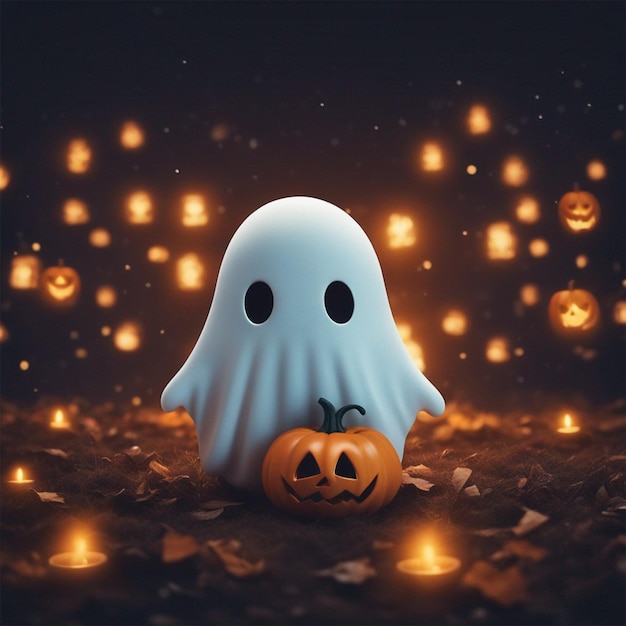 Lindo fantasma con ilustración de dibujos animados de calabaza ai generado