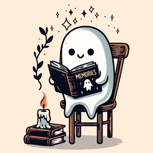 Foto lindo fantasma leyendo un álbum antiguo