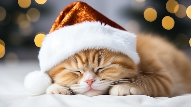 Lindo, feliz Navidad, invierno, mascota, gatito, gato jengibre