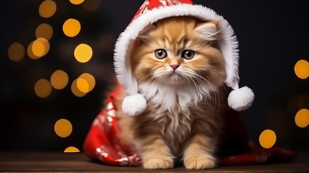 Lindo, feliz Navidad, invierno, mascota, gatito, gato jengibre