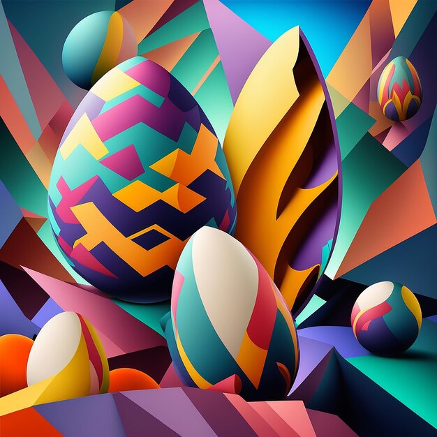 Lindo Feliz Pascua en estilo cubismo Ilustración Generativa AI