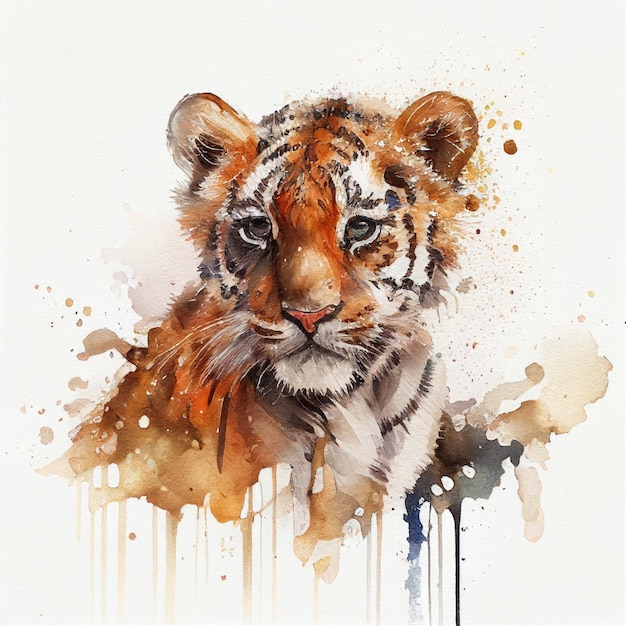 Lindo filhote de tigre fofo Animal do Safari estilo aquarela desenho isolado AI