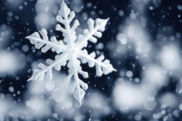 Lindo floco de neve isolado destacado com sombra no fundo azul escuro