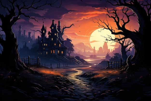 Lindo fondo temático de Halloween con animación 2D generada por IA