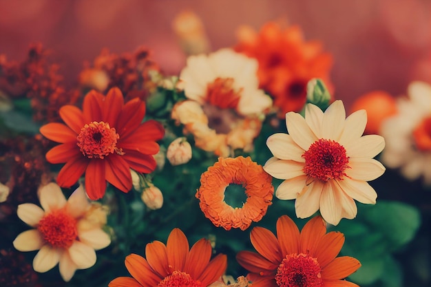 Lindo fundo de arranjo de flores gerbera, papel de parede de buquê de flores de primavera diferentes