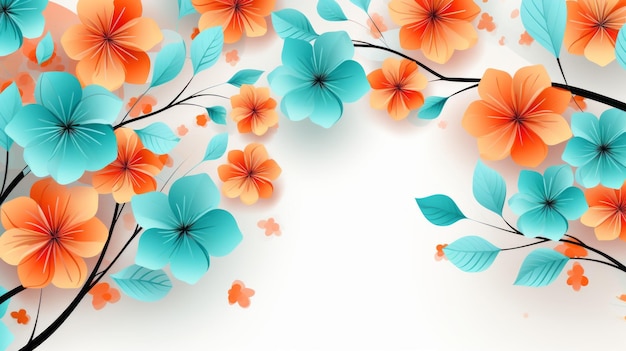 lindo fundo floral com flores laranja e azuis sobre um fundo branco