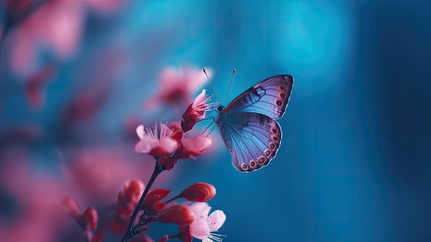 Lindo galho de damasco florido com borboleta fechada com tecnologia Generative AI