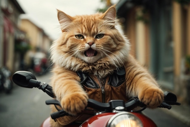 Lindo gatito andando en motocicleta